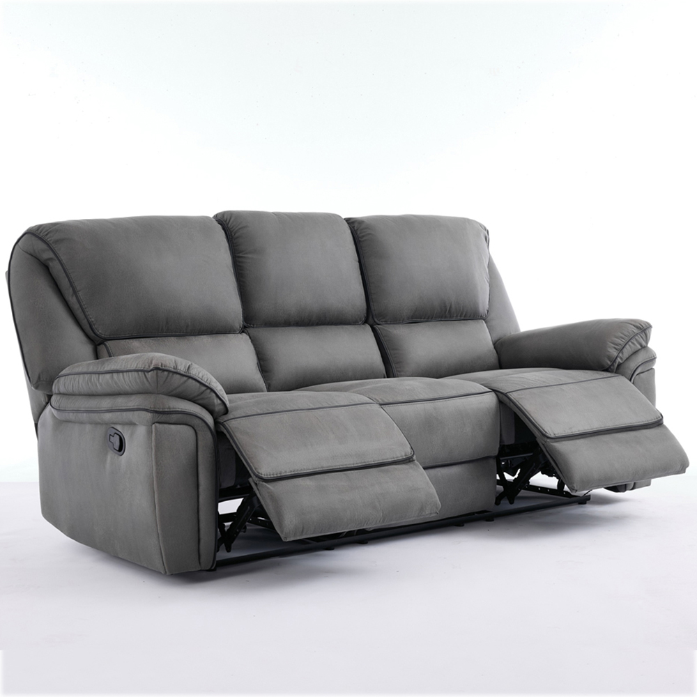 Langham 3 Seater Light Grey Leathaire Manual Recliner Sofa Image 2