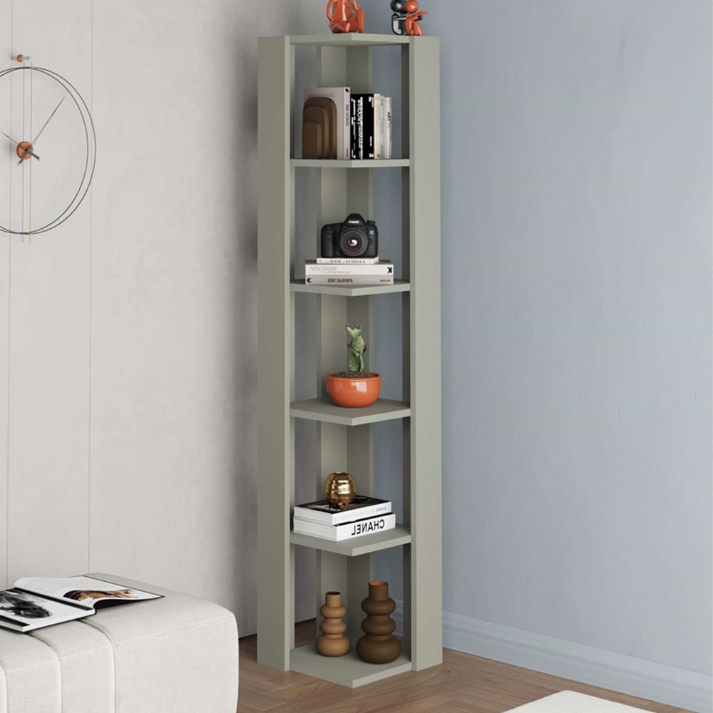 Decortie Nati Ash Green Tall Corner Bookcase Image 1