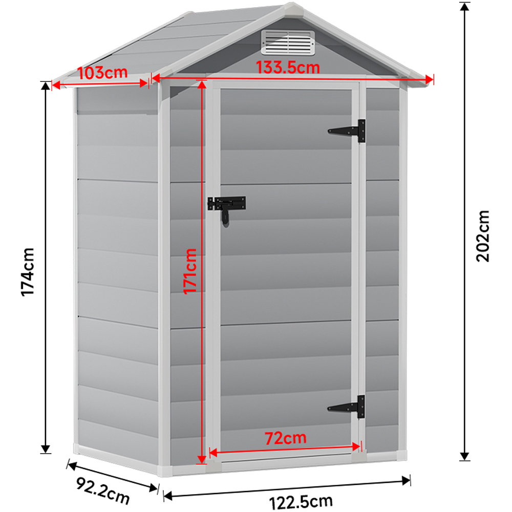 H&O Direct 4 x 3ft Grey Plastic Open Gable Roof Tool Storage Shed Image 5