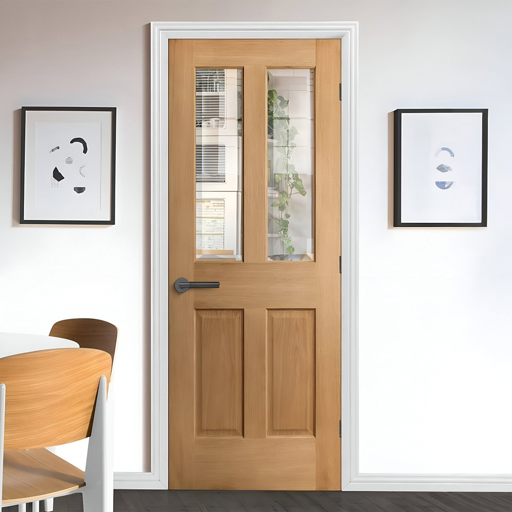 Victorian Oak Veneer 2 Panel Clear Bevelled Glass Internal Door 1981 x 686 x 35mm Image 2
