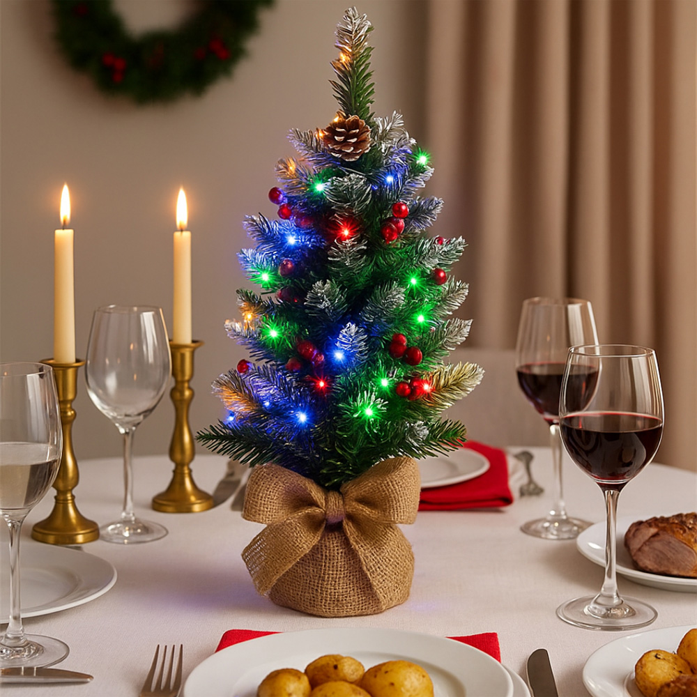 Marco Paul Multicolour LED Pre-Lit Artificial Christmas Tree with Berry and Pinecone 2ft Image 2