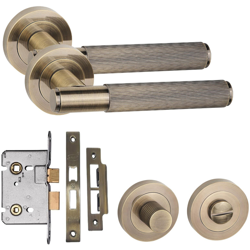 Golden Grace Antique Brass Straight T-Bar Linear Bathroom Door Handle Set Image 1