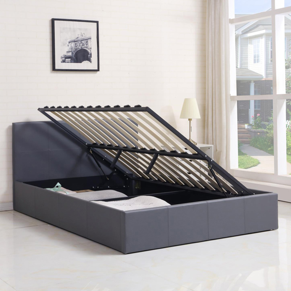Portland Double Grey Leather Ottoman Bed with Mattress Image 3