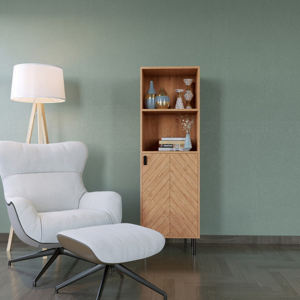 Seconique Leon Single Door 2 Shelf Medium Oak Effect Cabinet Image 8