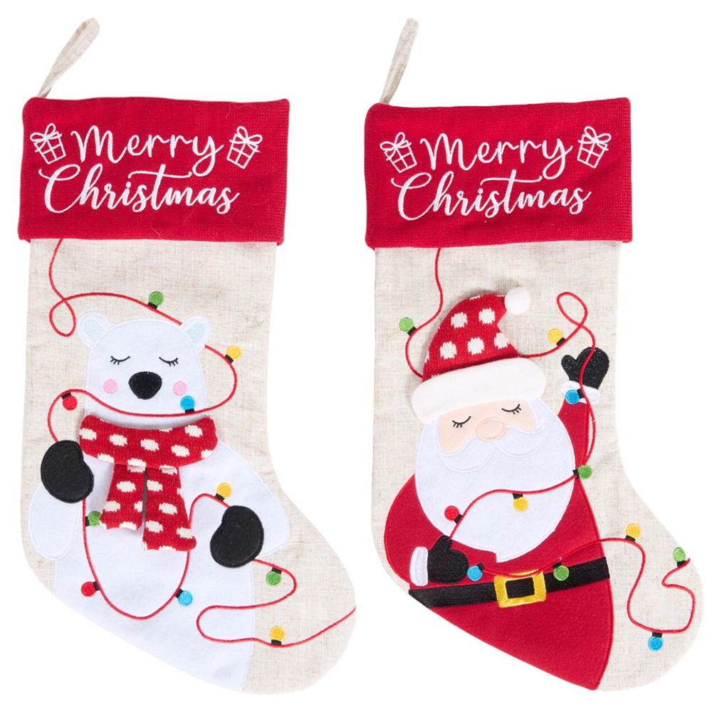 Santa or Bear Novelty StockingWhite and Red Image 1