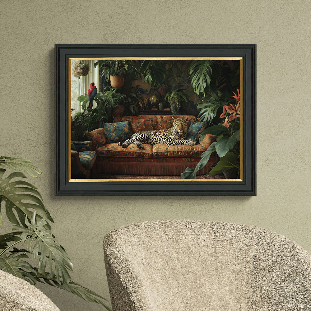 Lounging Leopard Framed Print Black Image 2