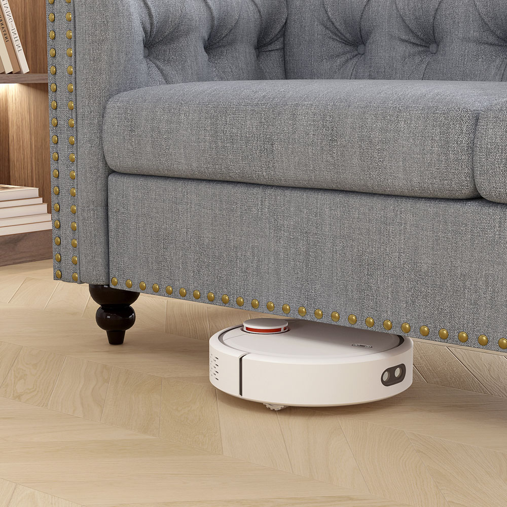 Victoria 2 Seater Grey Linen Button Tufted Chesterfield Sofa Image 3