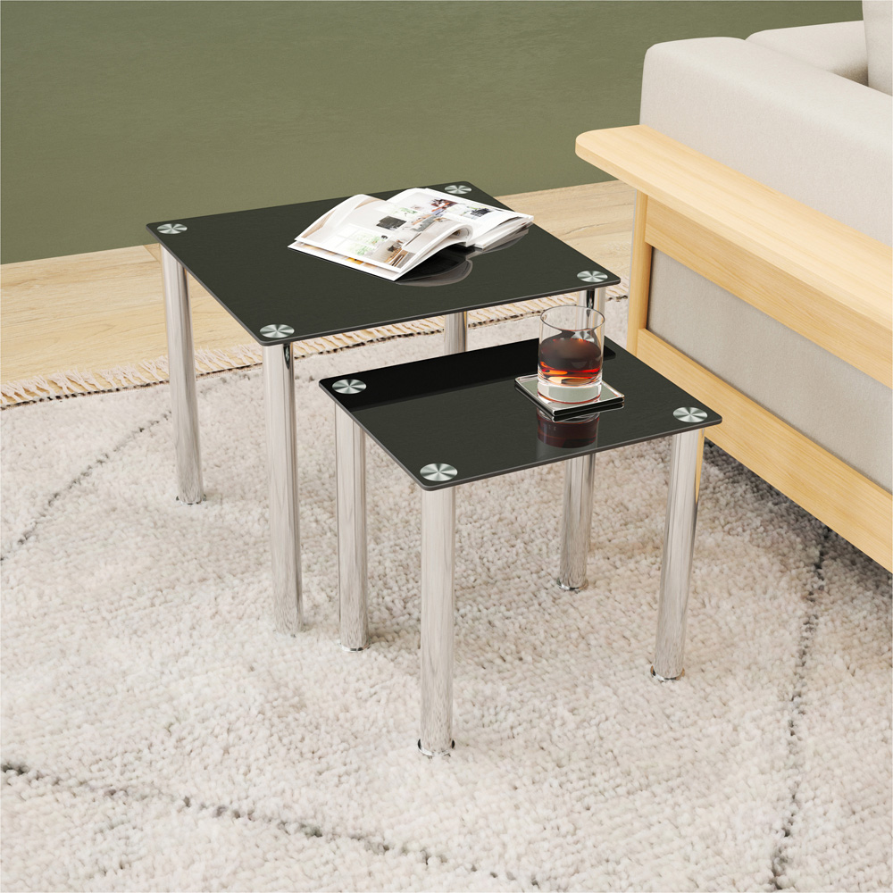 AVF Black Glass and Chrome Nest of Tables Set of 2 Image 7