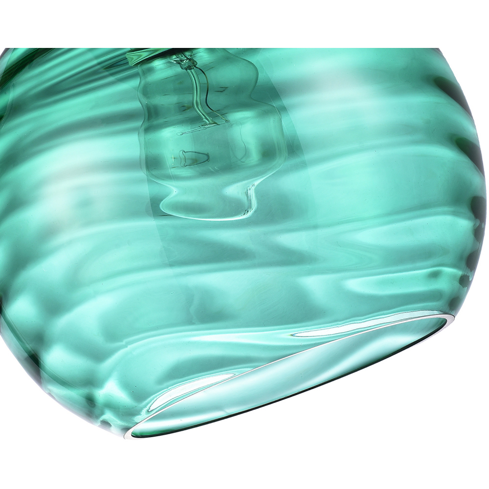 Happy Homewares Circular Ribbed Emerald Green Glass Non Electric Pendant Shade Image 3