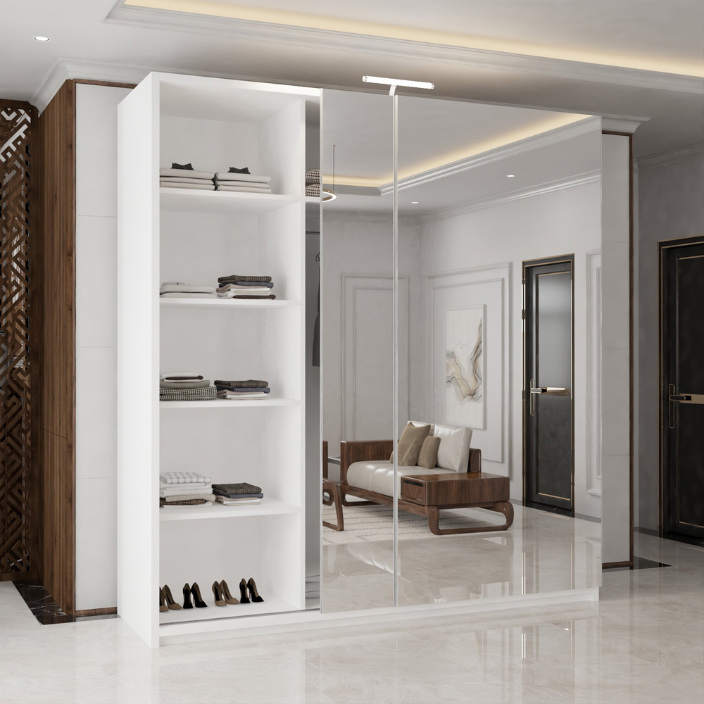 M N Furniture Modern 2 Door White Mirrored Sliding Wardrobe 200cm Image 3
