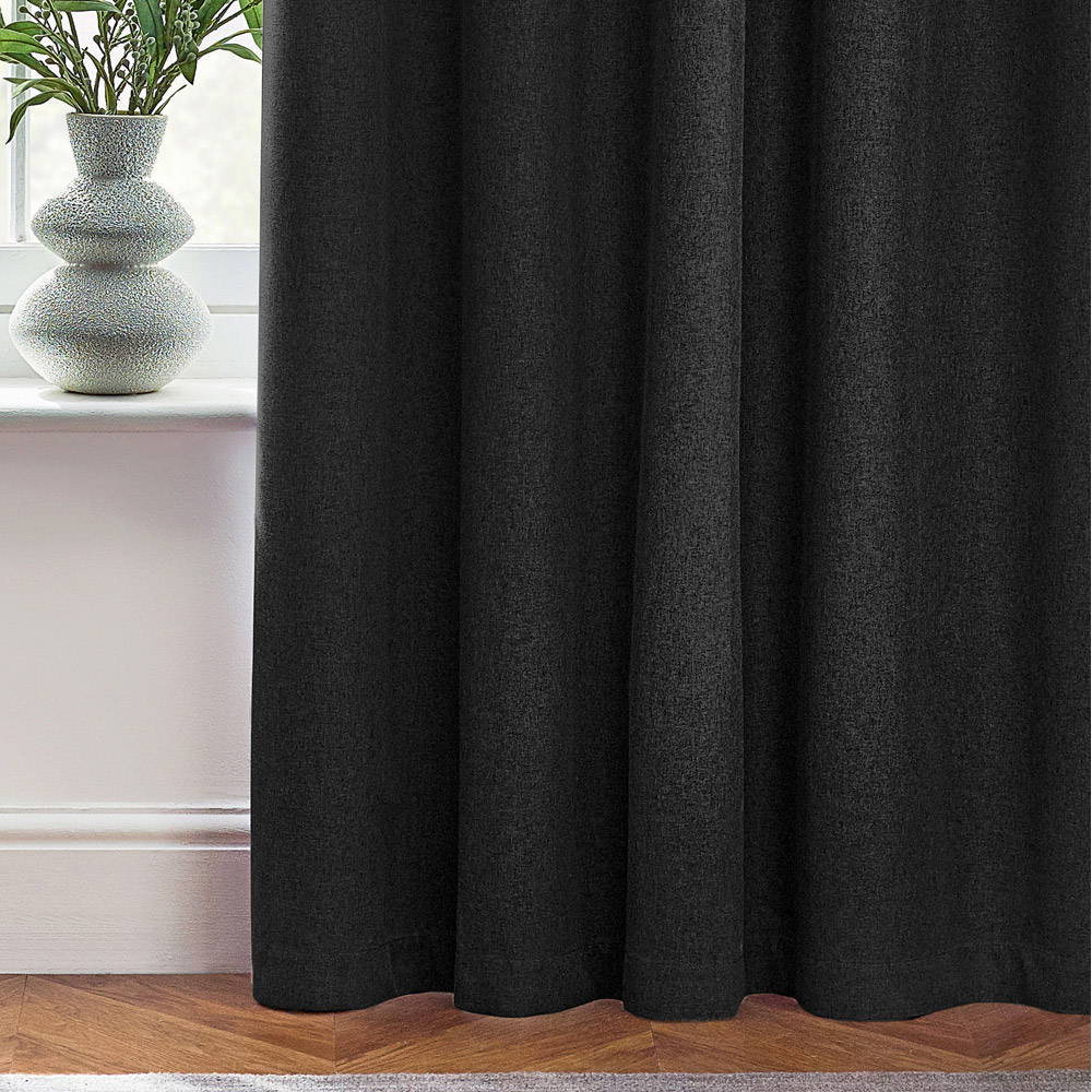 furn. Dawn Black Textured Blackout Eyelet Curtains 229 x 229cm Image 3