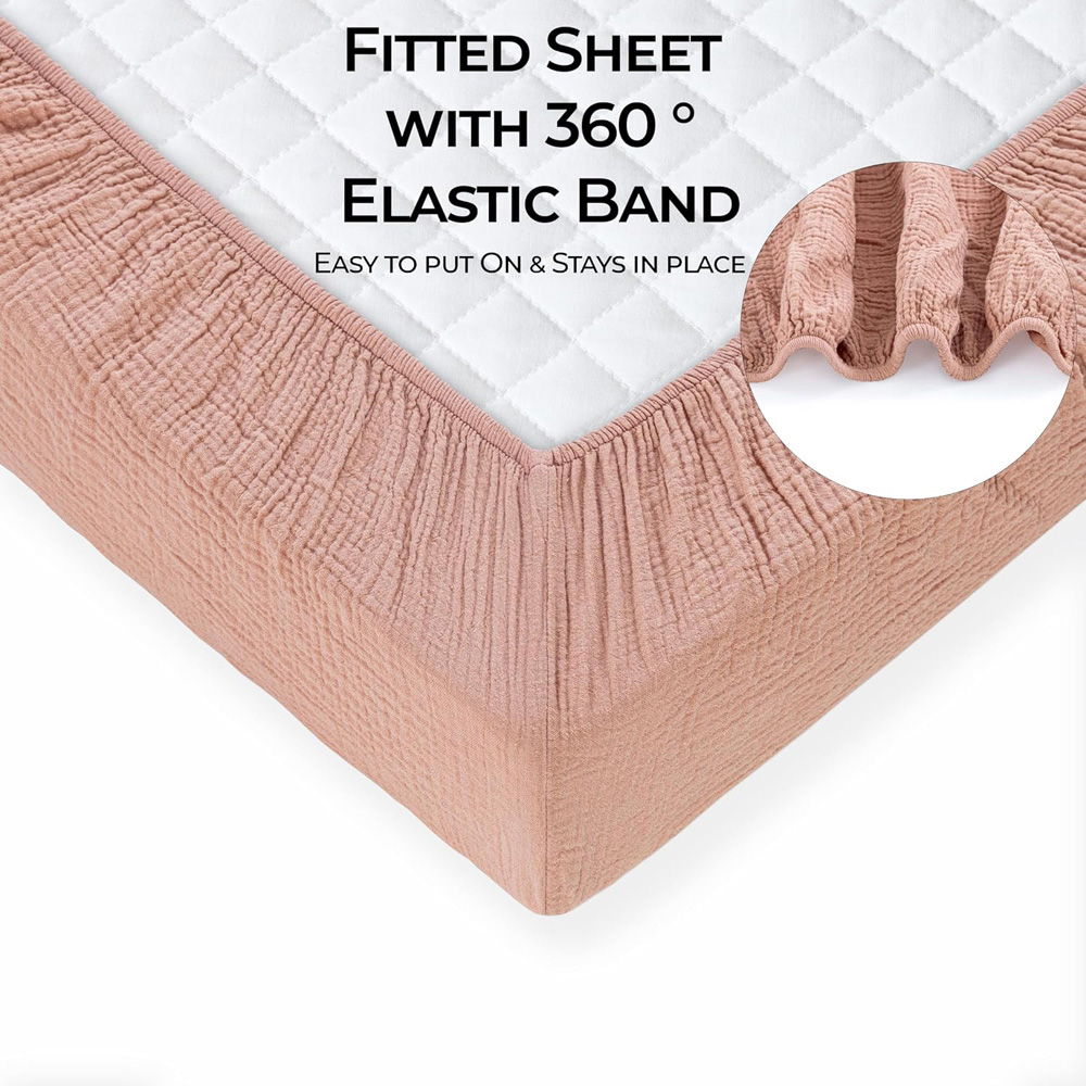 MHG Living Rose and Pink Cotton Muslin Fitted Cot Bed Sheet 120 x 60cm 2 Pack Image 5