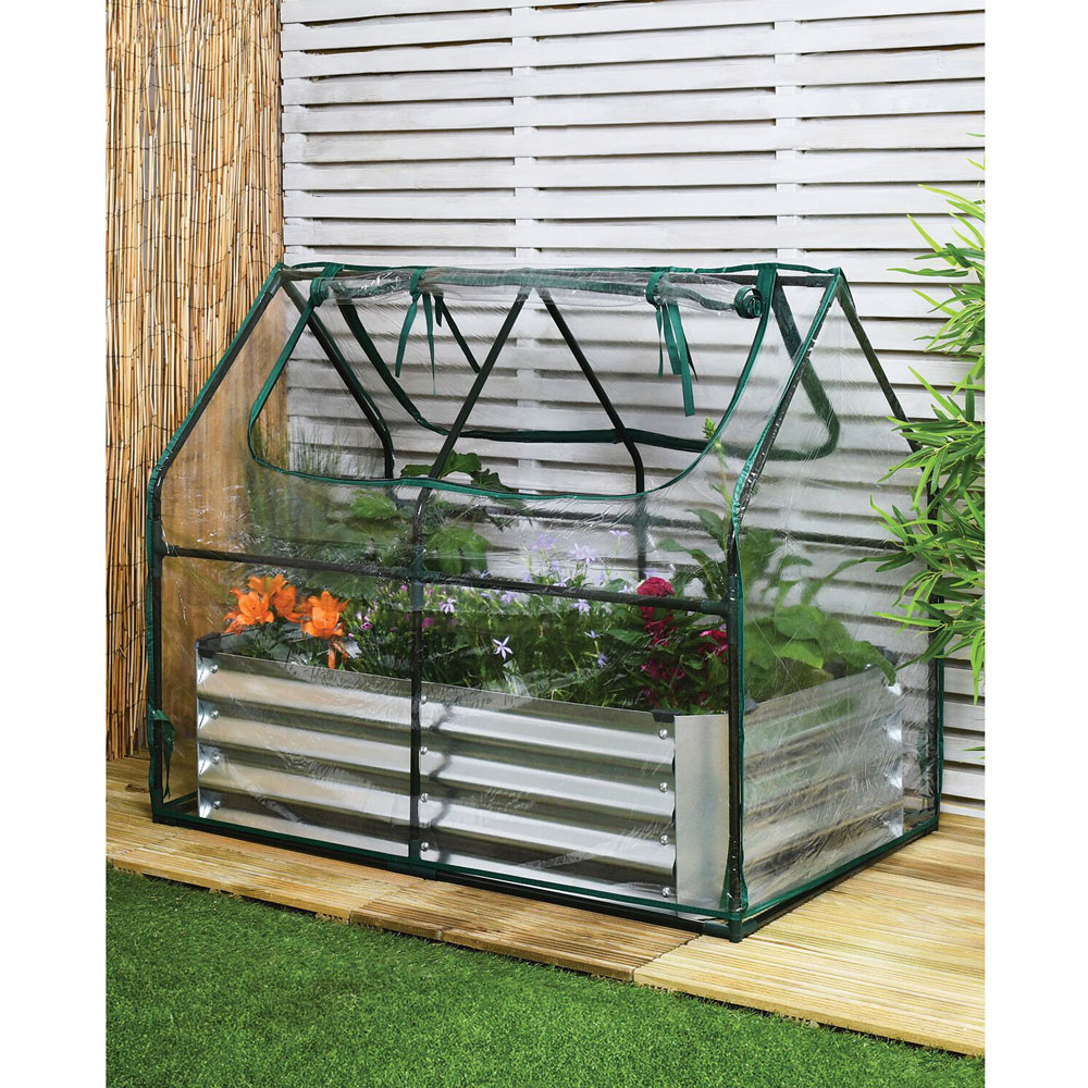 PVC Growhouse with Galvanised Planter - Clear and Green Image 6