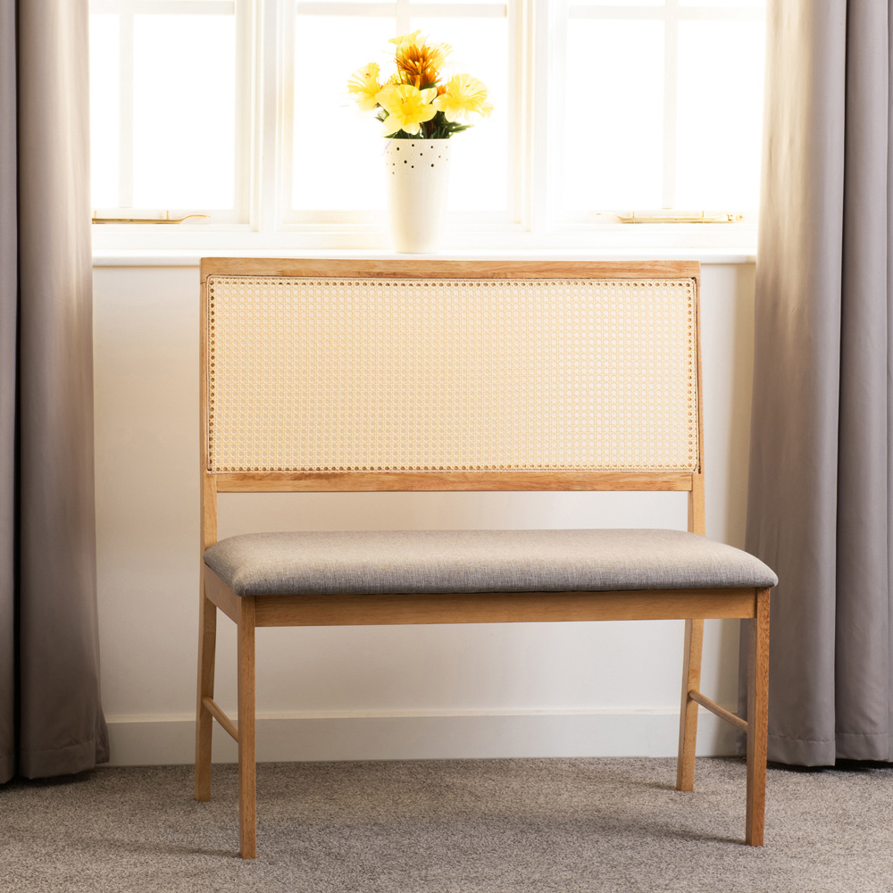 Seconique Ellis 2 Seater Grey Fabric Oak Effect Dining Bench Image 8
