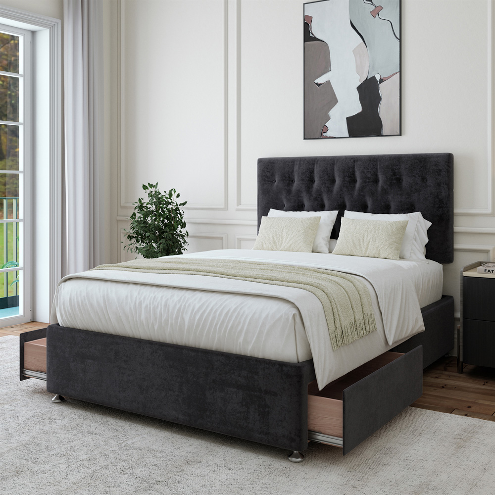 Bedmaster Double Black Naples Linen 2 Drawer Divan Base with Lona Headboard Image 3