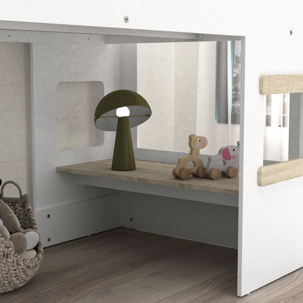 Kidsaw White and Oak Mid Sleeper Cabin Bed with Under Desk Image 5