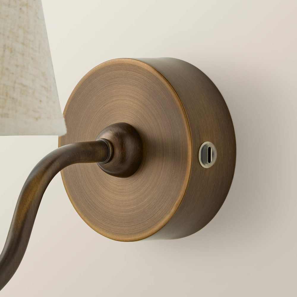 ValueLights Lowe Linen Taper Shade Portable Brass Rechargeable Wall Light with Bulb Image 5