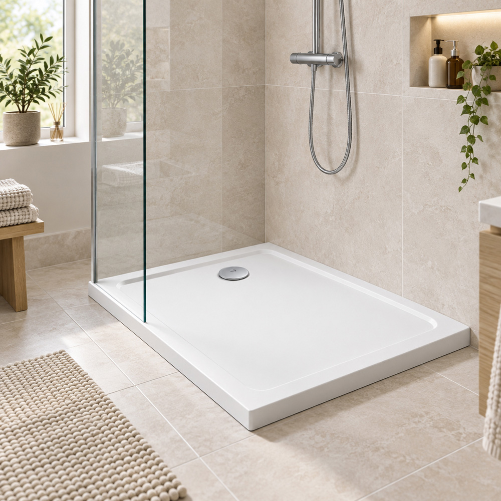 Go Bathrooms 30mm White Low Profile Square Shower Tray 1000 x 900mm Image 3
