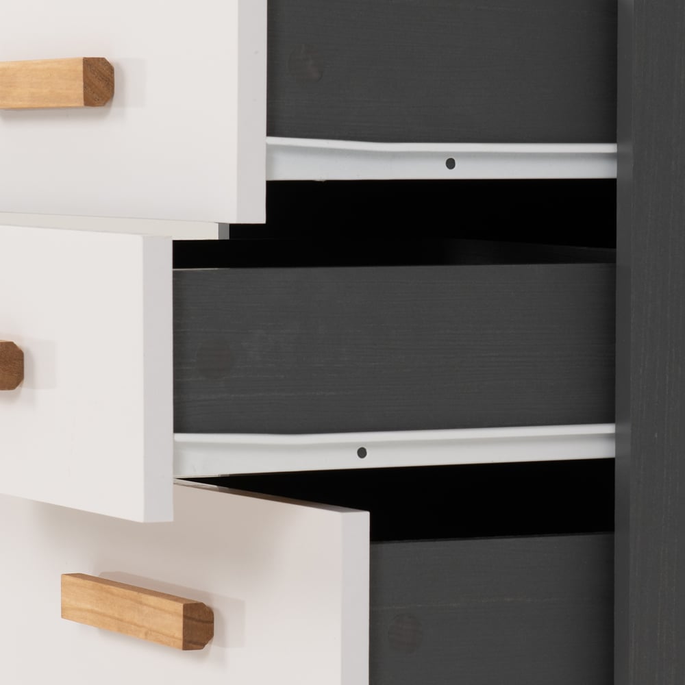Seconique Cleveland 3 Drawer White and Grey Metal Effect Bedside Table Image 7