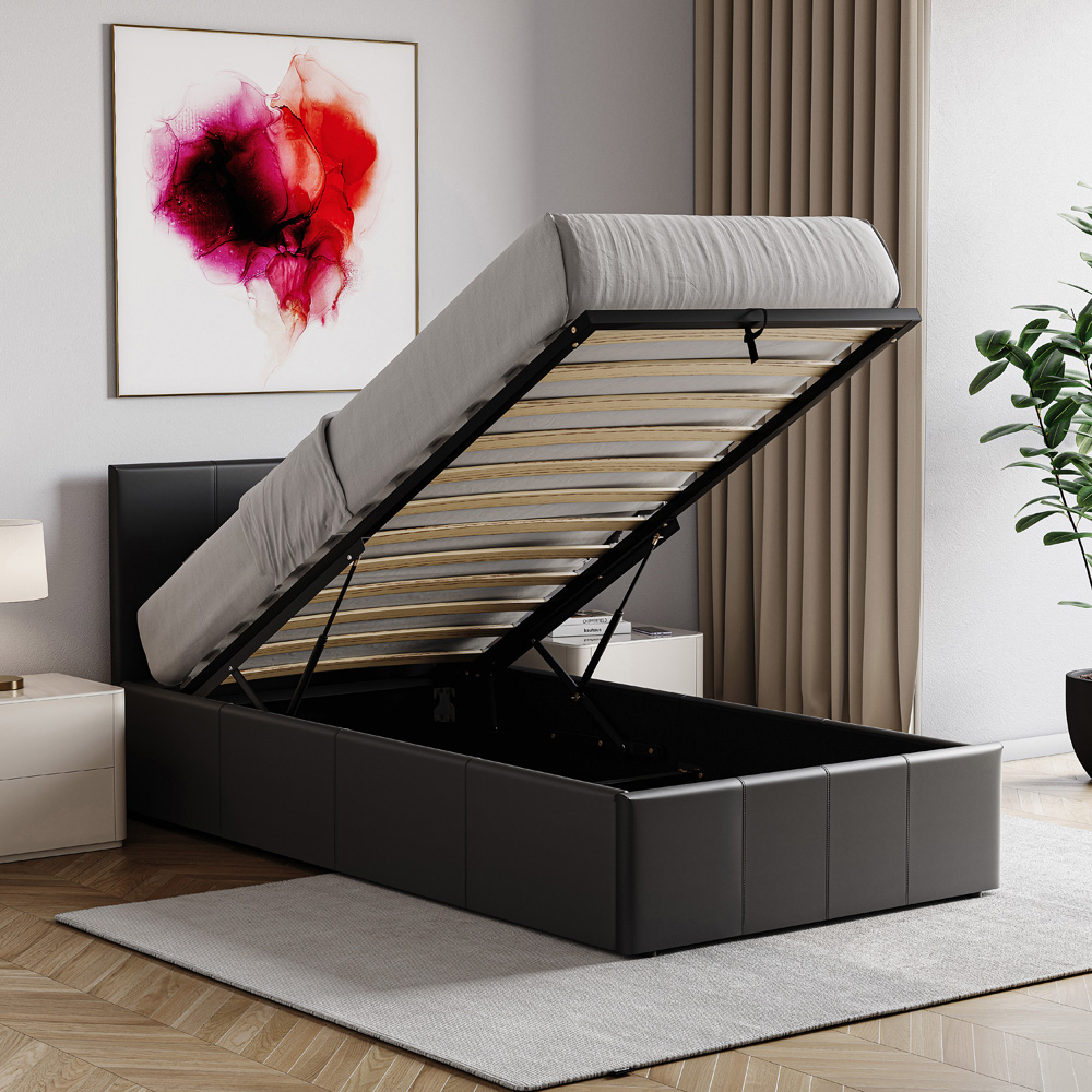Vida Designs Lisbon Single Black Ottoman Faux Leather Bed Frame Image 4