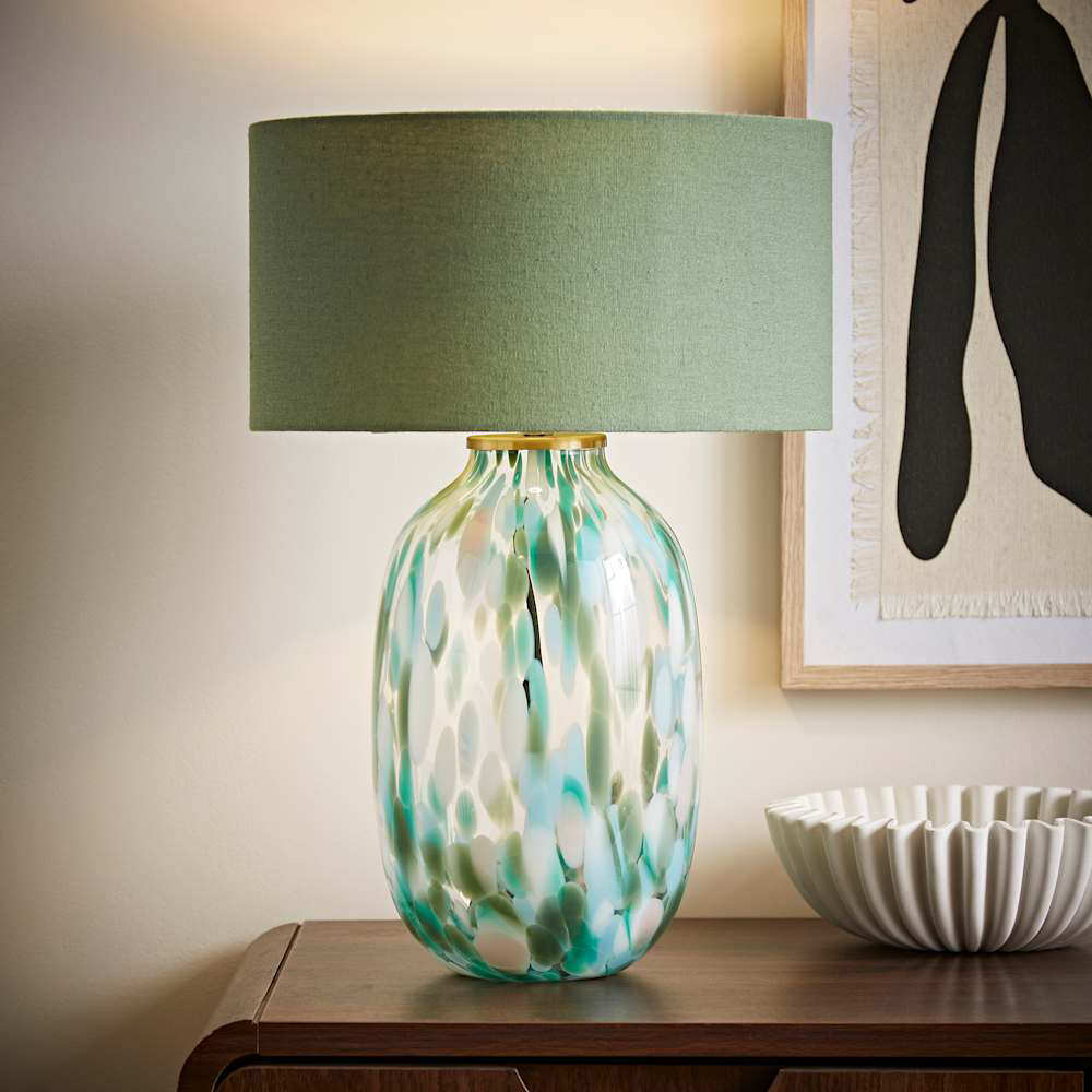 ValueLights Belinda Green Confetti Glass Table Lamp with Drum Shade and Bulb Image 6