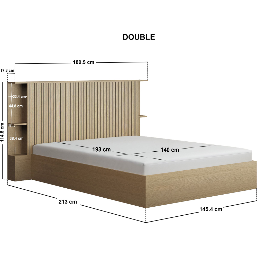 SOLACE+CO Zora Double Oak Lift-Up Ottoman Bed with Headboard Shelf Image 8