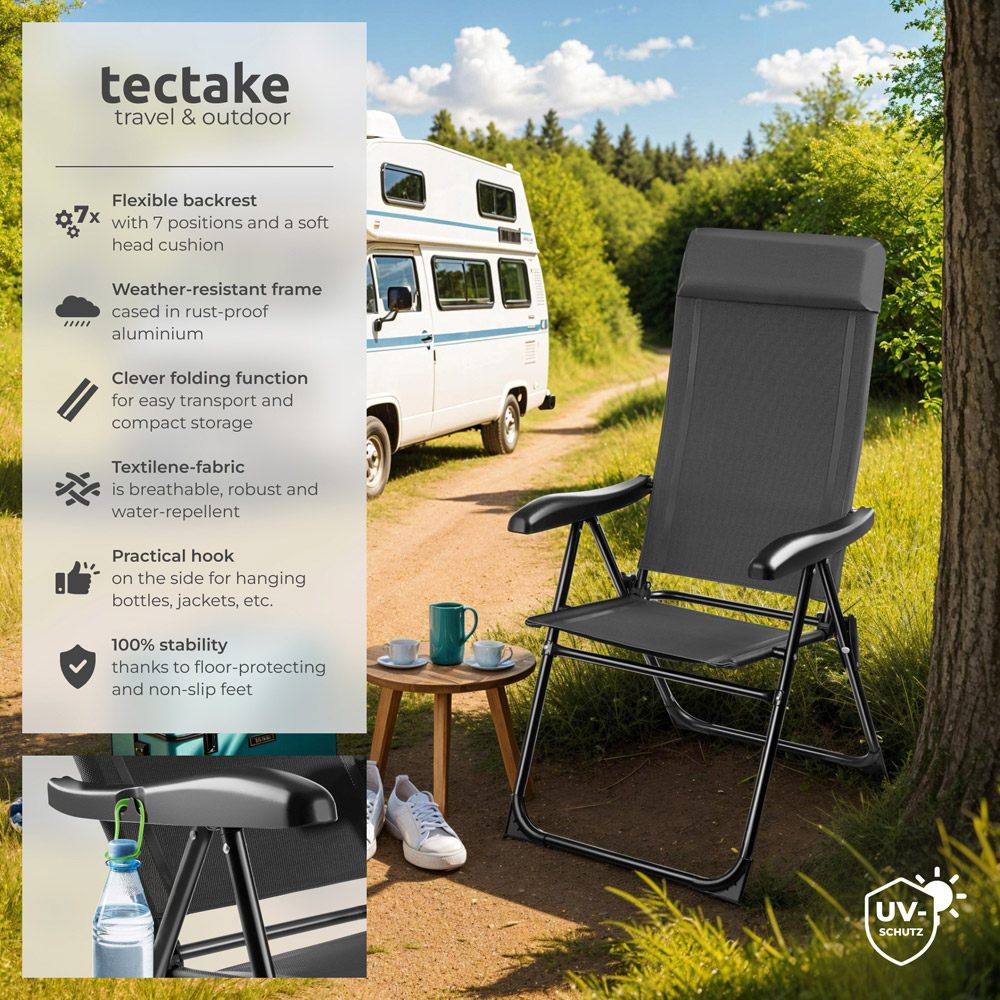 tectake Mauritz Set of 4 Anthracite Reclining Camping Chair Image 6