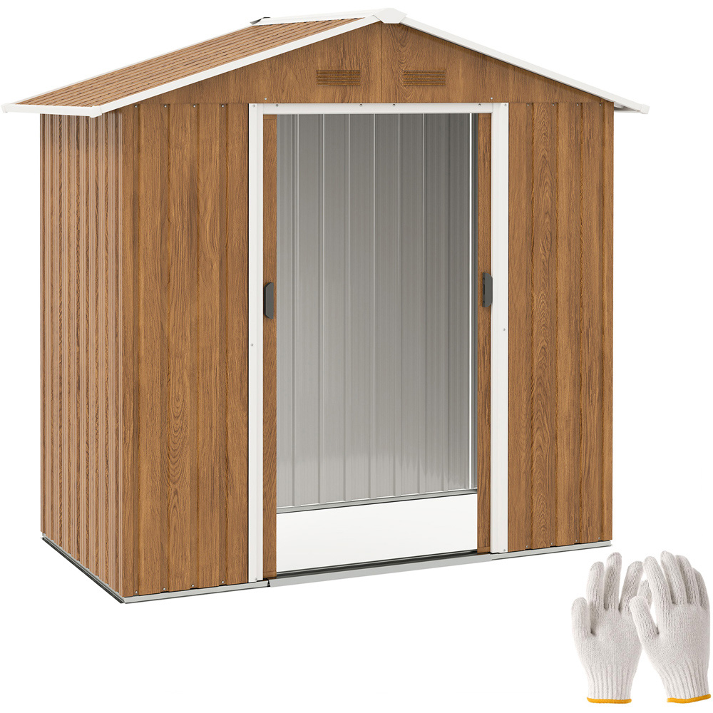 Outsunny 6.5 x 3.5ft 2 Door Brown Wood Effect Metal Garden Shed Image 4