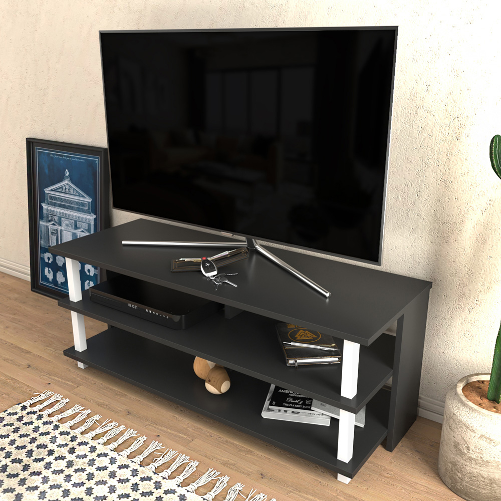 Decorotika Pueblo 4 Open Shelf White and Anthracite Wide TV Unit Image 5