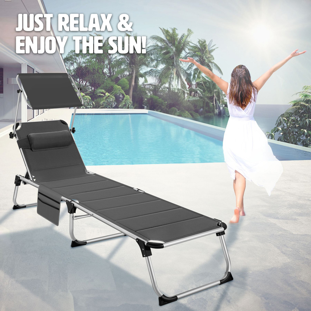 tectake Lorella Grey Aluminium Frame Foldable Sun Lounger Image 7