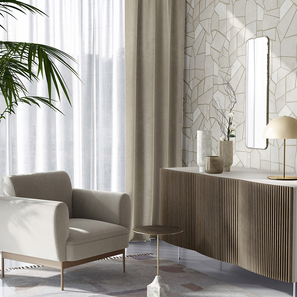 Elle Decoration Mosaique Taupe and Natural Textured Vinyl Wallpaper by Erismann Image 2