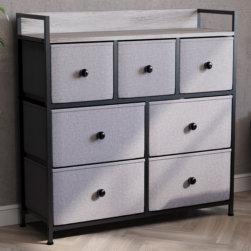 Vida Designs Chorley 7 Drawer Beige and Grey Wood Fabric Chest of Drawer Image 1