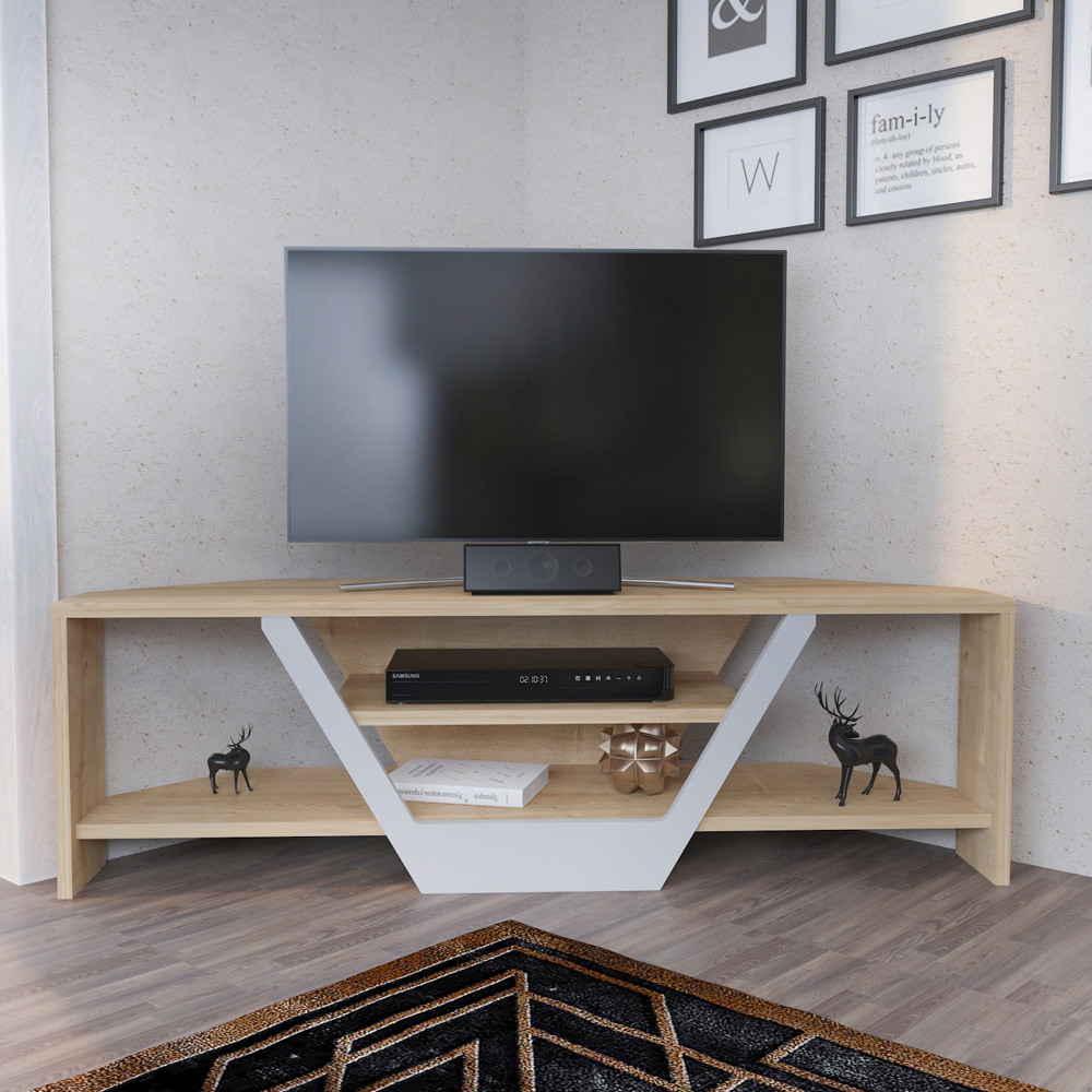 Decorotika Sares 2 Shelf Oak and White Modern TV Unit Image 5