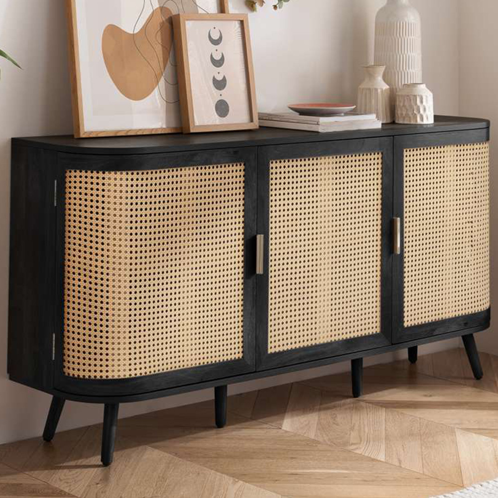 Birlea Noah 3 Door Black Rattan Sideboard Image 1