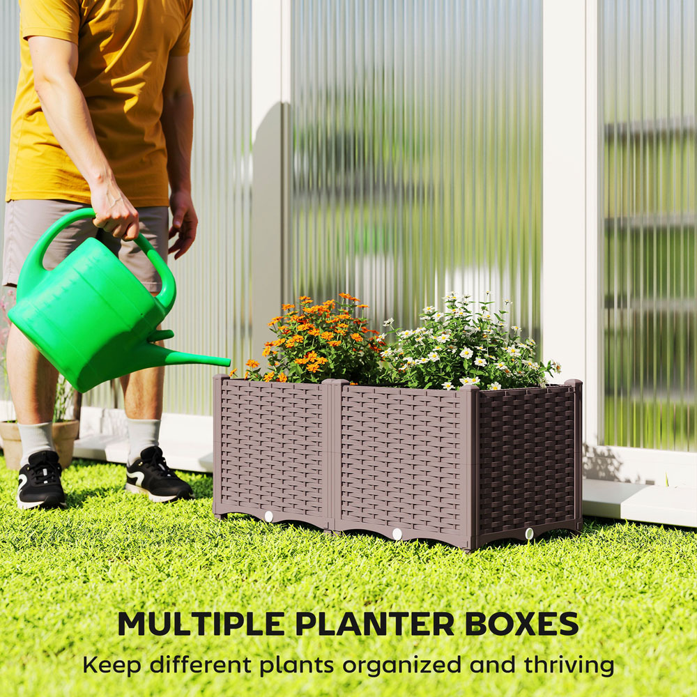 Outsunny Brown Plastic Self Watering Raised Garden Bed with Drainage Holes 37 x 40 x 80cm Image 8