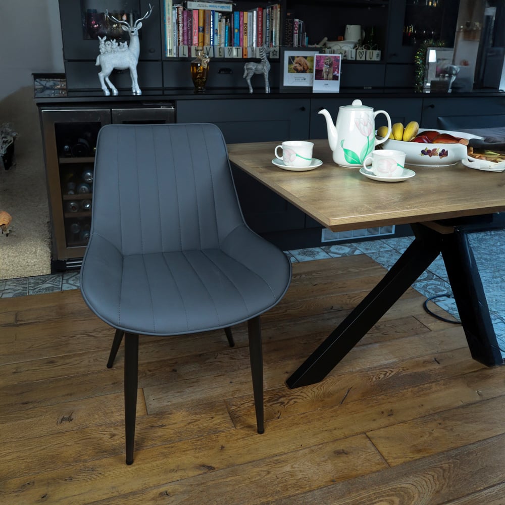 MMT Furniture Designs Set of 2 Grey Bucket Style Dining Chair with Black Legs Image 3