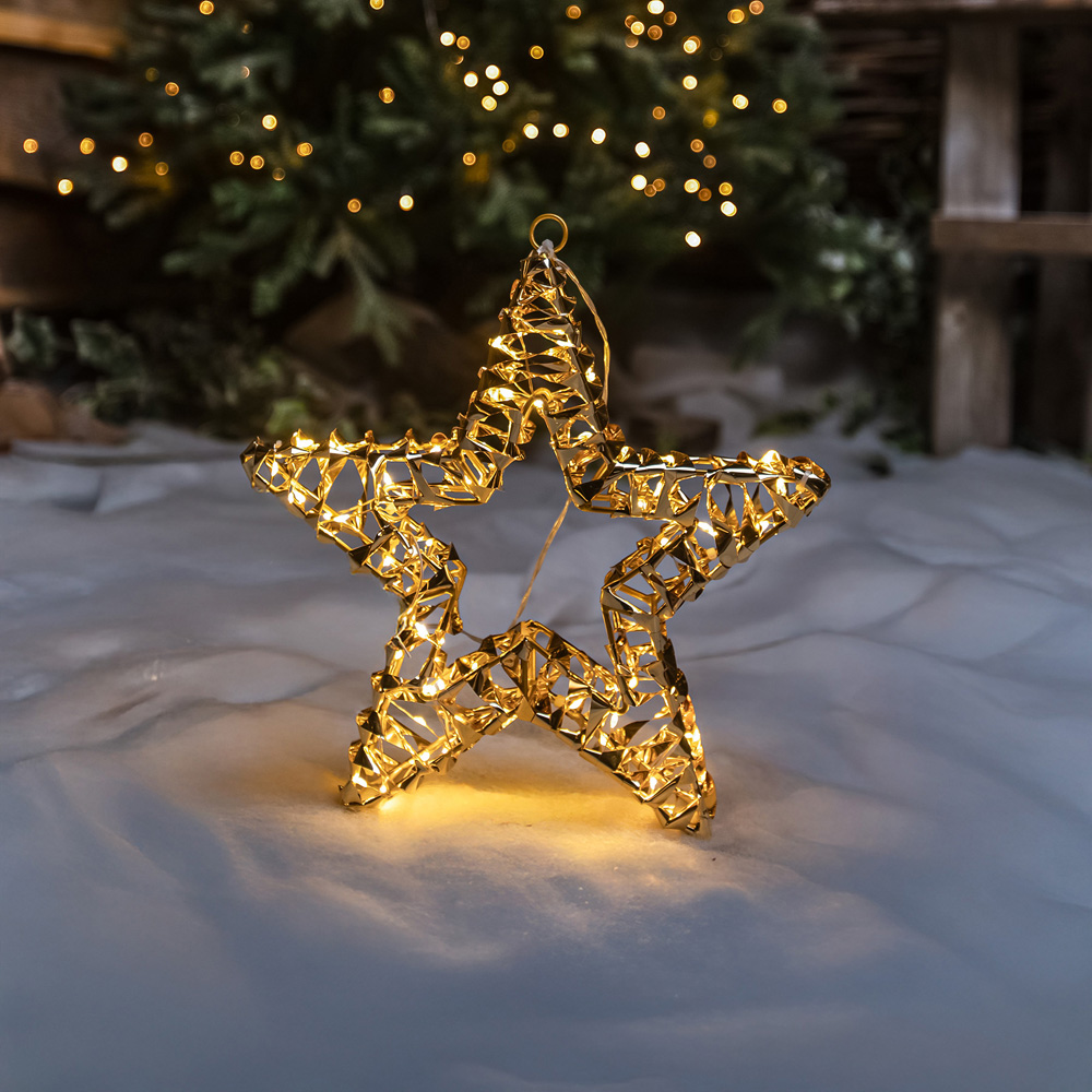 The Christmas Centre 80 Warm White LED Pre-Lit Gold Laser Light-Up Star 30cm Image 7