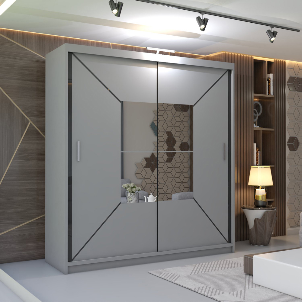 M N Furniture Nicle 2 Door Grey Mirrored Sliding Wardrobe 150cm Image 3
