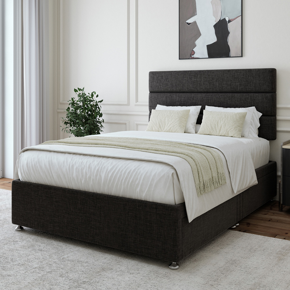 Bedmaster Small Double Charcoal Linen 4 Drawer Divan Base with Pearl Headboard Image 1