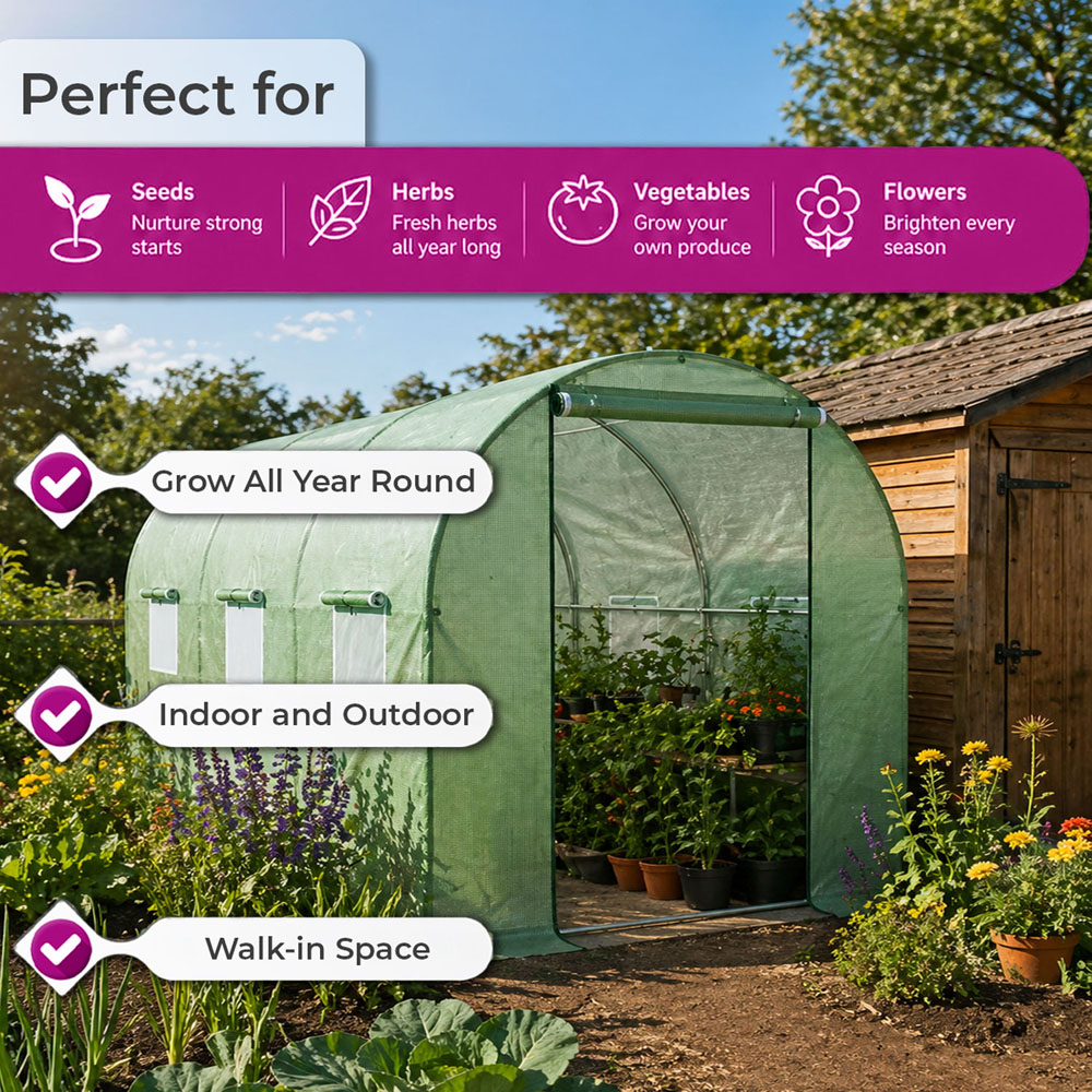 Neo Green Galvanised Steel Frame 6.6 x 9.8ft Walk-In Polytunnel Greenhouse Image 5