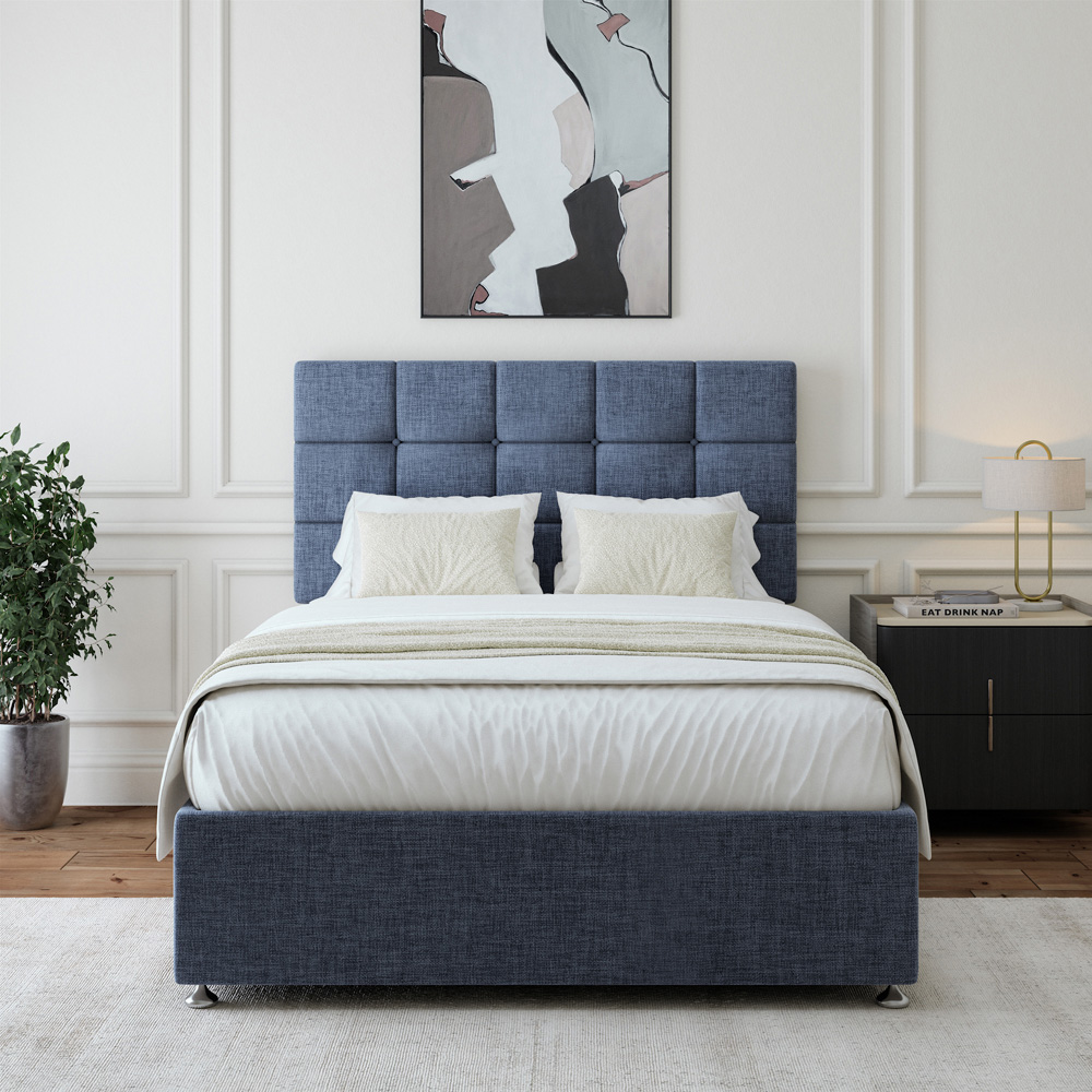 Bedmaster Double Midnight Linen Divan Base with Pearl Headboard Image 2