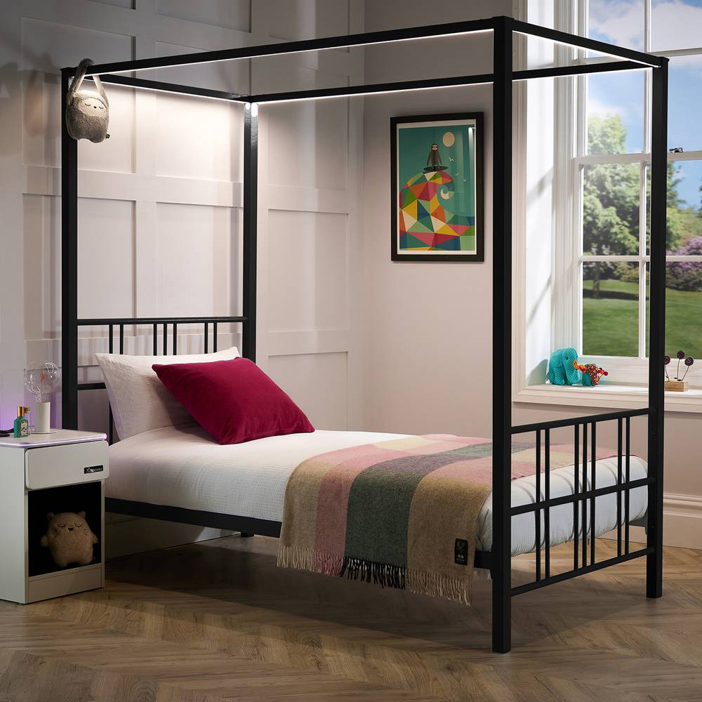 XR Living Fern Single Black 4 Poster Bed with White Soft Glow LED Light Image 6