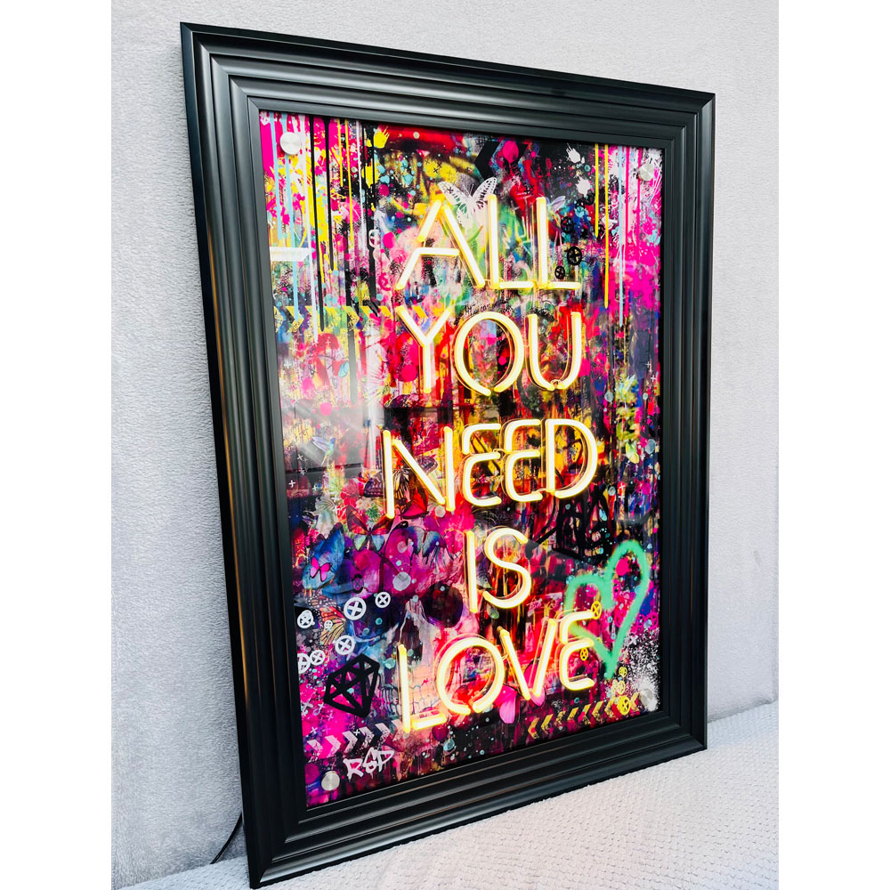 Splashbax All You Need is Love Black Premium Gallery Frame LED Neon Wall Art Image 4