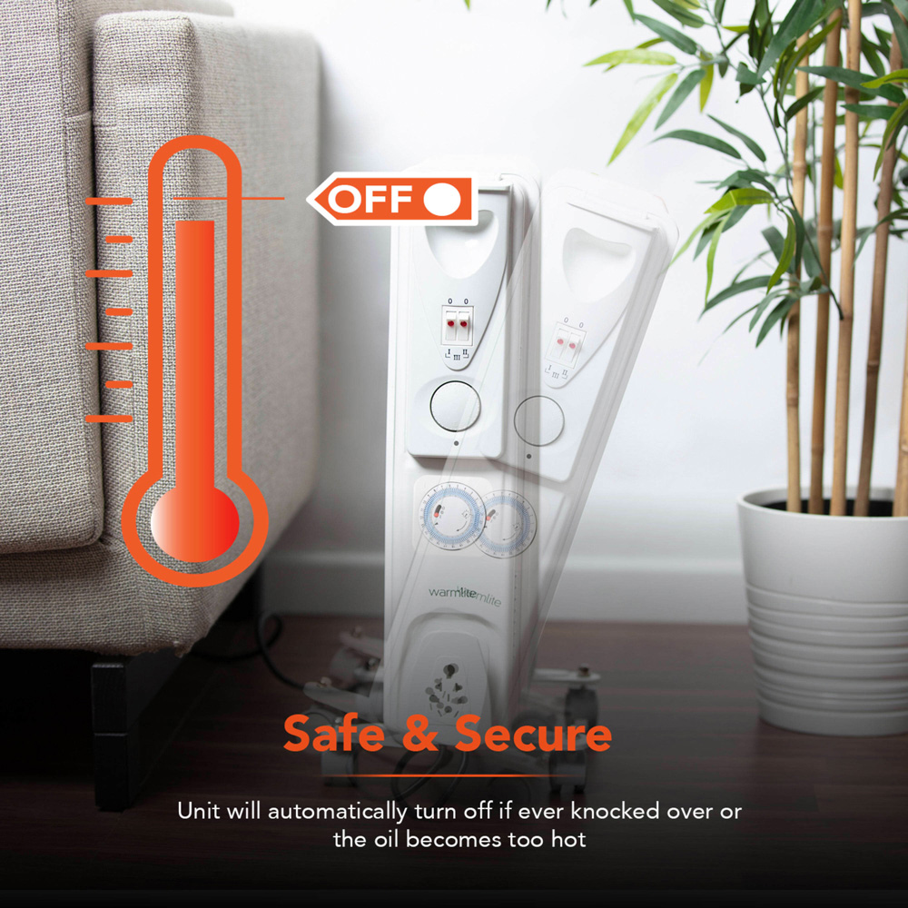 Warmlite 9 Fin White Oil Filled Radiator with Adjustable Thermostat 2000W Image 7