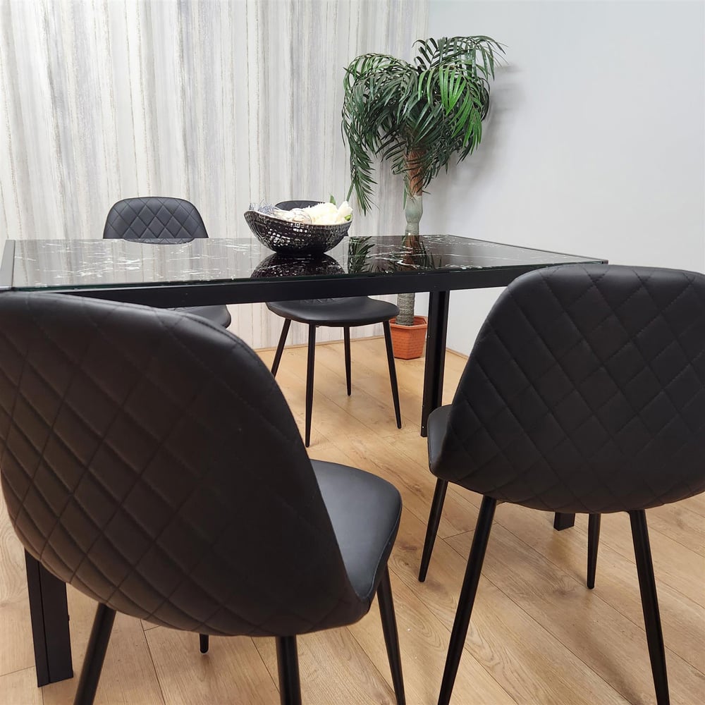 Portland Leather and Marble 4 Seater Dining Set Black Image 5