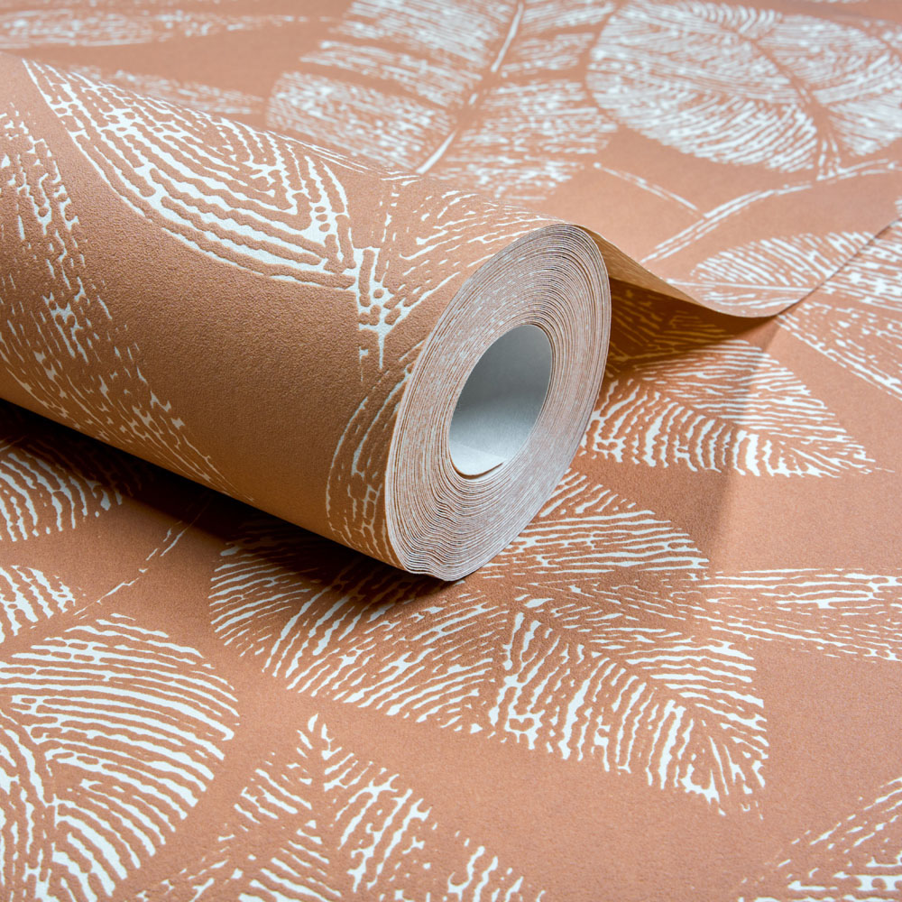 Grandeco Lorena Sketch Leaves Terracotta Vinyl Wallpaper Image 2