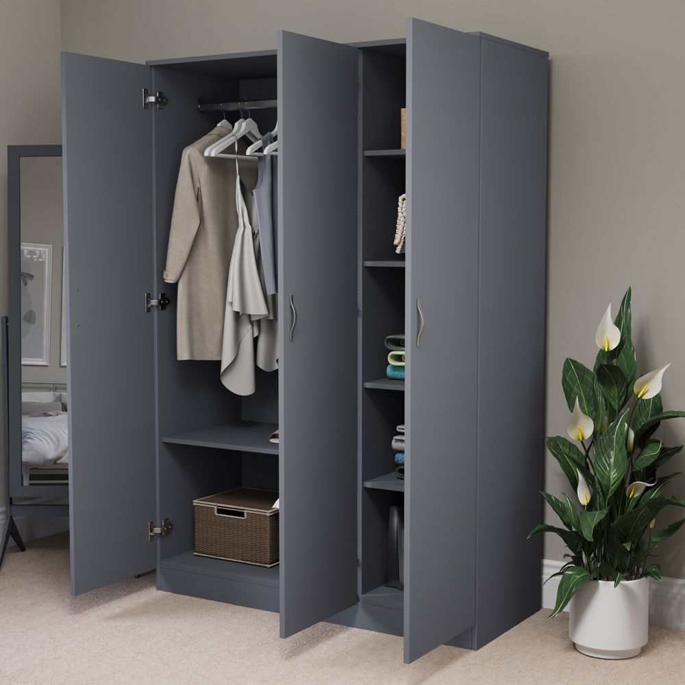 VIDA DESIGNS Riano 3 Door Grey Wardrobe Image 5