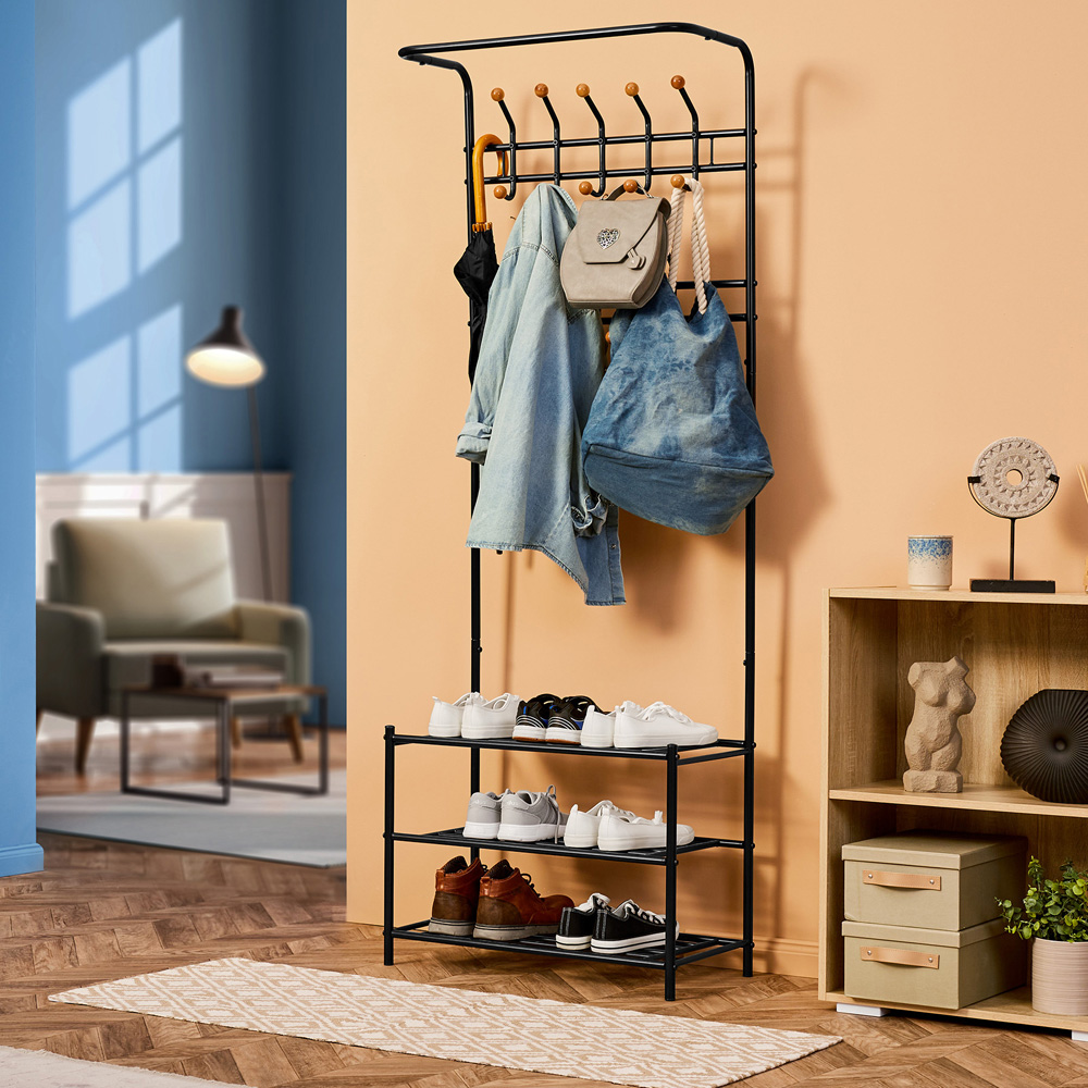 tectake 3 Shelf Coat and Shoe Rack with 18 Hooks Image 2