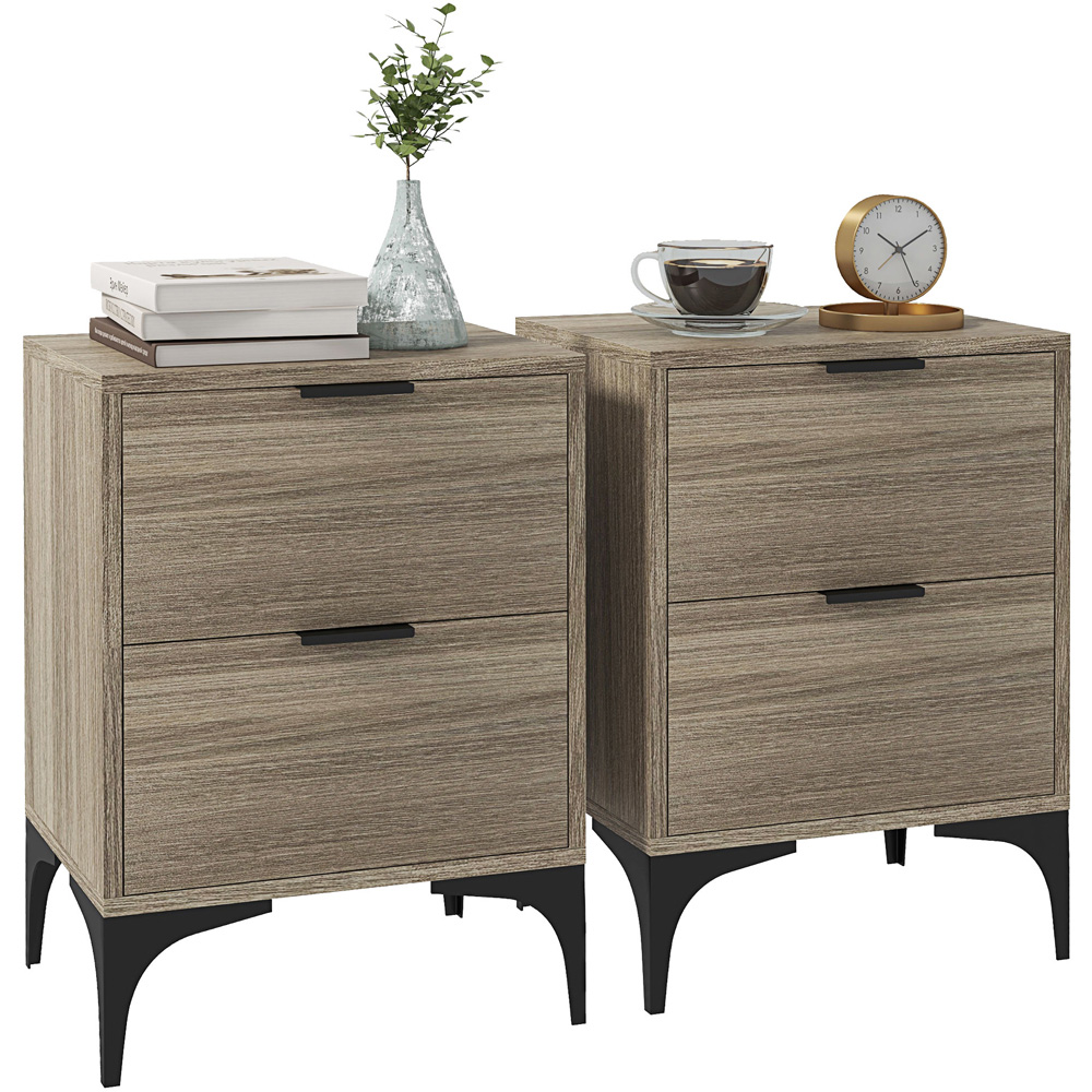 Portland 2 Drawer Grey Bedside Table Set of 2 Image 2