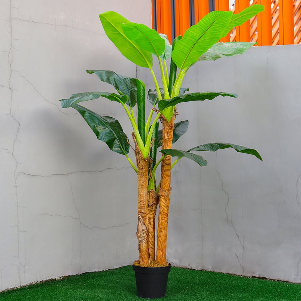 Living and Home 3 Trunk Artificial Banana Tree in Black Planter Image 7